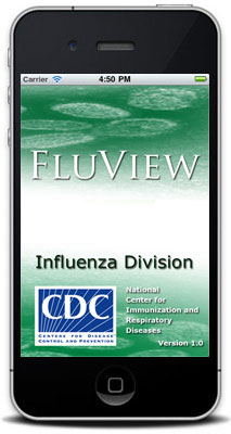 Aplicación FluView para iPhone: pantalla de bienvenida