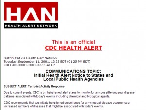 Screen shot of a sample CDC Health Alert message 