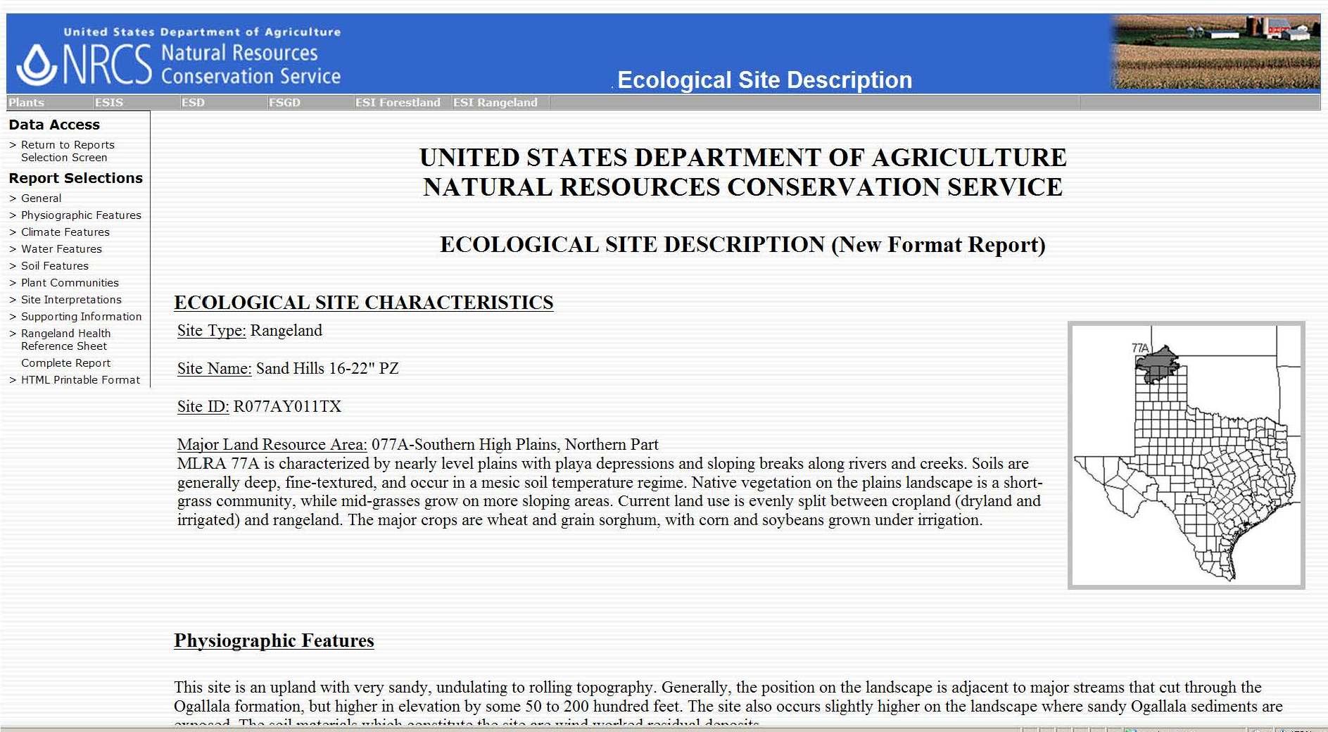 Ecological Site Description Report