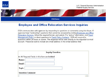 screenshot of employee and office relocation service inquiries