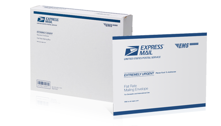Image of Express Mail Flat Rate™ envelope and Express Mail® box.