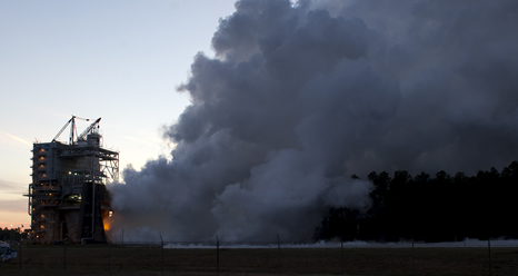 NASA engineers conducted the first in a new round of tests on the next-generation J-2X rocket engine Feb. 15 at Stennis Space Center.