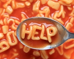 Alphabet soup letters spell HELP