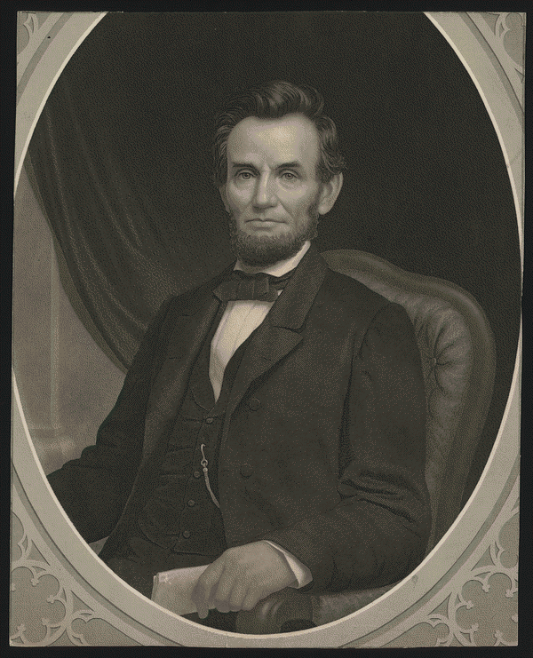 Image 1 of 1, [Portrait of Lincoln holding a document in his lef