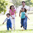 A family running in the park