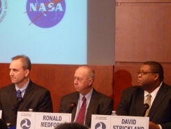 Photo of NHTSA Administrator David Strickland (right), Deputy Administrator Ron Medford (middle) and NASA principal engineer Michael Kirsch