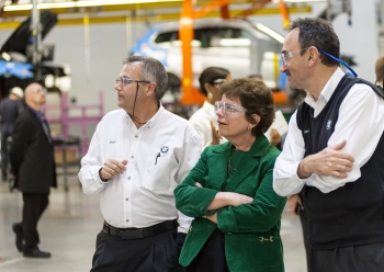 Deputy Secretary Blank is joined by Brian Barron, Department Manager for X3 Assembly and Josef Kerscher, the President of BMW Manufacturing, on the Spartanburg assembly floor