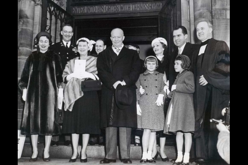 President Dwight D. Eisenhower and Vice President Richard Nixon Leaving National Presbyterian Church 