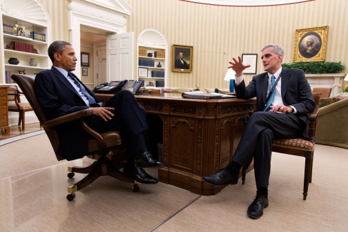 President Barack Obama meets with Chief of Staff Denis McDonough