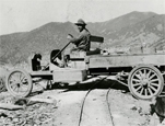 A. N. Bradshaw driving Model T truck near Ione, Identifier, 0221 0580.  University of Nevada, Las Vegas Libraries