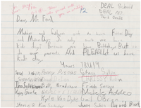 Letter from Third Grade Children at Deal School Asking President Gerald Ford for a "Kid's Day": 