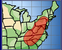 Map of Eastern United States, Highlighting Appalachia Region