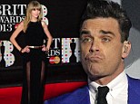 'It will be my go soon': Robbie Williams 'propositions' Taylor Swift as Sharon Osbourne brings up her ex Harry Styles' 'wand' at Brit Awards