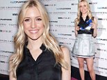 Try this on for size! Kristin Cavallari slips into silver mini skirt and silk blouse to launch new shoe collection in Las Vegas