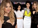 The Skin Breakers! Ashley Benson sets the tone in cleavage baring dress as Vanessa Hudgens flashes midriff at Madrid premiere