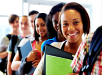 Photo: Line of teenage students