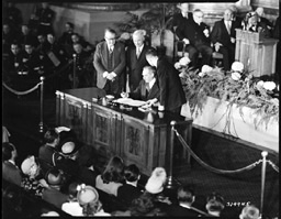 Secretary of State Dean Acheson signs the Washington Treaty, April 4, 1949