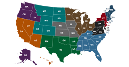 United States map color coded to indicate ACF regions