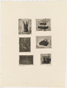 Jasper Johns (born 1930) 1st Etchings, 2nd State [Paint Brushes, Flashlight, 0 through 9, Lightbulb, Flag, Ale Cans], 1969 photoengraving and etching, trial proof on Auvergne paper National Gallery of Art, Washington, Patrons' Permanent Fund Art © Jasper Johns/Licensed by VAGA, New York, NY