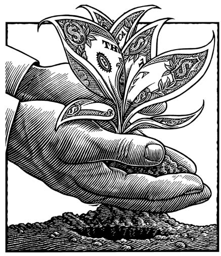 Clip art of a plant with money for leaves.