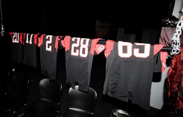 Jerseys hang in preparation of the eleven students that will be signing contracts for Wednesdays Signing Day at Port Arthur Memorial High School on Tuesday, February 5, 2013.
Photo taken:
Randy Edwards/The Enterprise