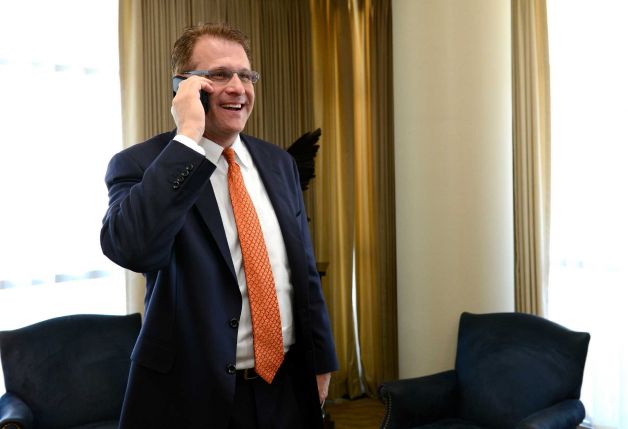 Auburn football coach Gus Malzahn talks to running back Peyton Barber after receiving Barber's paperwork about attending the school and playing football, Wednesday, Feb. 6, 2013, in Auburn, Ala. (AP Photo/Todd J. Van Emst) Photo: Todd J. Van Emst, Associated Press / FR8775 AP