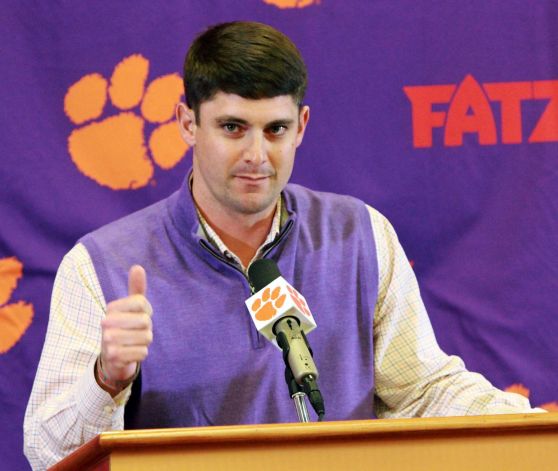 Jeff Scott, Clemson wide receivers coach and recruiting coordinator, discusses the school's new recruiting class during an NCAA college football news conference, Wednesday, Feb. 6, 2013, in Clemson, S.C. (AP Photo/The Independent-Mail, Mark Crammer) THE GREENVILLE NEWS OUT, SENECA NEWS OUT Photo: Mark Crammer, Associated Press / The Independent-Mail