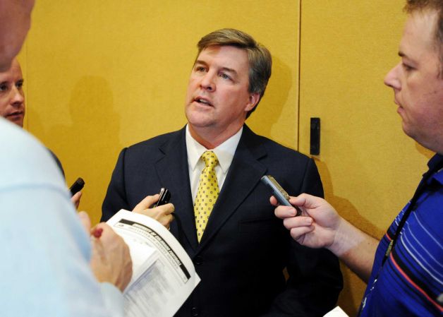 Colorado head coach Mike MacIntyre talks about his first recruiting class on signing day at an NCAA college football news conference, Wednesday, Feb. 6, 2013, in Boulder, Colo. (AP Photo/The Daily Camera, Cliff Grassmick) NO SALES; MAGS OUT; TV OUT Photo: Cliff Grassmick, Associated Press / The Daily Camera