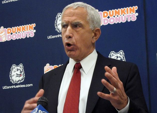 Connecticut football coach Paul Pasqualoni discusses the team's 2013 recruiting class during a news conference Wednesday, Feb. 6, 2013, in East Hartford, Conn.  Connecticut signed 22 players to its recruiting class, despite a shake-up in Pasqualoni's coaching staff after a second consecutive losing season. (AP Photo/Pat Eaton-Robb) Photo: Pat Eaton-Robb, Associated Press / AP