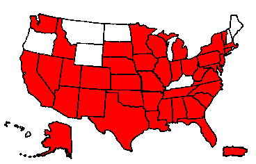 A map showing states with IA Courseware Certified Institutions
