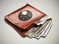 Wallet with money and combination lock, Keeping your money resolutions by saving more and spending less