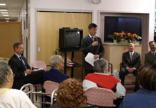 Residents of Liberty Senior Center listen as Secretary Locke addresses the group. Click for larger image.
