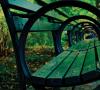 View through a bench in Central Park.