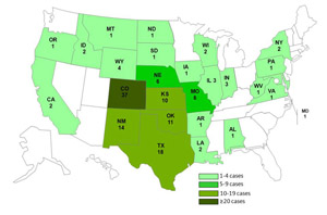 Chart and map showing Listeriosis infections by state