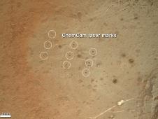 Nine small pits created by the rover's Chemistry and Camera (ChemCam) laser