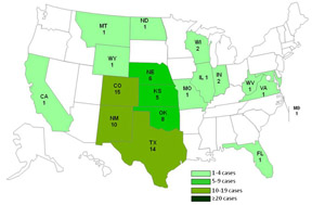 Chart and map showing Listeriosis infections by state