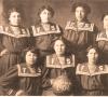 black and white photograph of Fort Shaw Indian School girls basketball team,1904