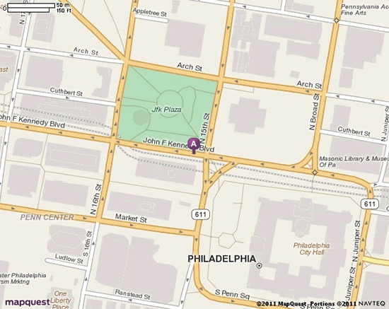 Map showing the location of the Philadelphia Card Center