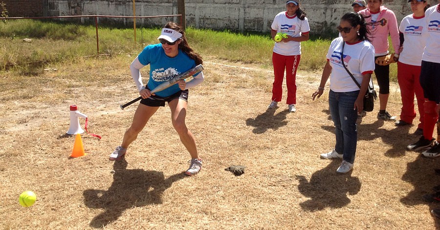 Jessica Mendoza, U.S. Olympian and member of the State Department Council to Empower Women and Girls, leads clinics in Nicaragua as part of the State Department's global efforts to empower women and girls through sports, February 4, 2013. [State Department photo/ Public Domain]