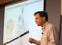 Professor Hugh Herr addresses the audience at the July 23 media event at the Providence VA.