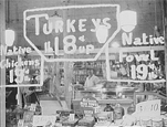 Butcher Shop Window At Thanksgiving, Norwich, Connecticut, Jack Delano photographer, November 1940. FSA/OWI Photographs, 1938-1944