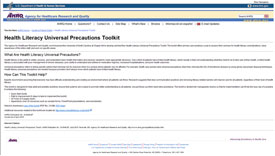 Screenshot of Health Literacy Universal Precautions Toolkit