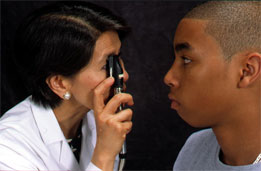 Patient having an eye exam