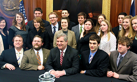 Secretary Vilsack at the World Food Prize Hall of Laureates in Des Moines, Iowa, on Feb. 19.