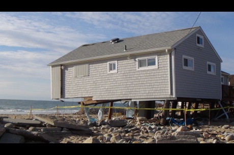 This home facing Misquamicut Beach was damaged following Hurricane Sandy in Westerly, Rhode Island. FEMA is working with state and local officials to assist residents who were affected by Hurricane Sandy. 