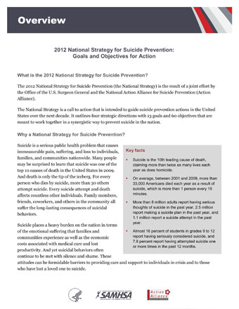 National Strategy for Suicide Prevention 2012: Overview
