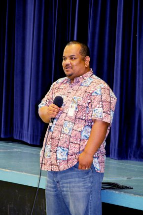 Former Ri'katak student and Kwajalein High School graduate, and now RMI Ambassador to the U.S., Charles Paul, visits Kwajalein Schools Jan. 31.