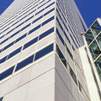 Looking upward at a commerical office building