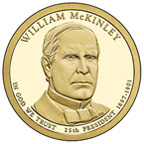 Image shows the front of the McKinley Presidential $1 Coin.