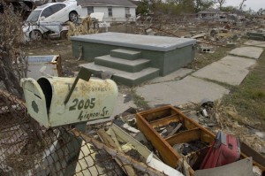The mailbox in this photograph was all that remained of the Alexander’s Lower Ninth Ward home after Hurricane Katrina. The mailbox is currently on display at the National Museum of American History.